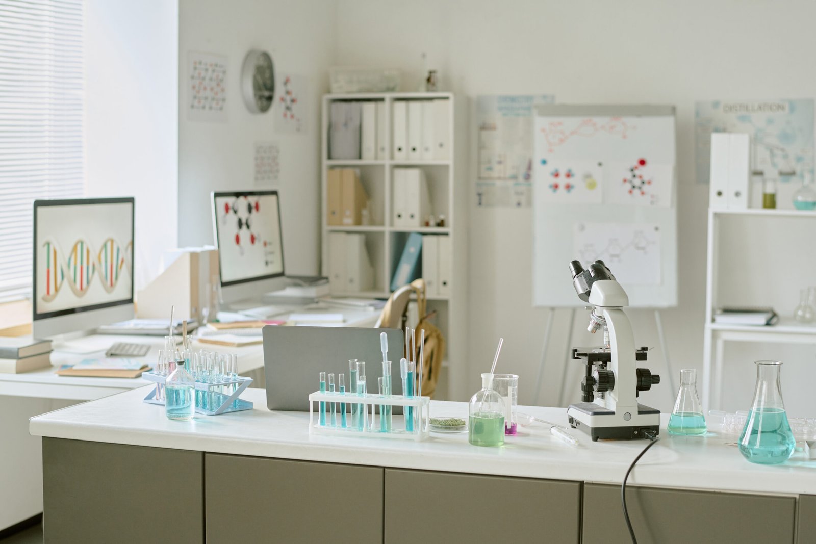 Modern Research Lab with Computers and Laboratory Equipment